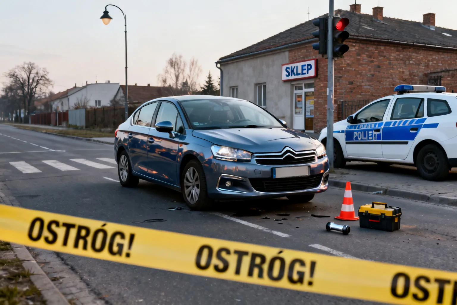 Zatrzymanie w Żorach: unieruchomiono citroena po potrąceniu policjanta